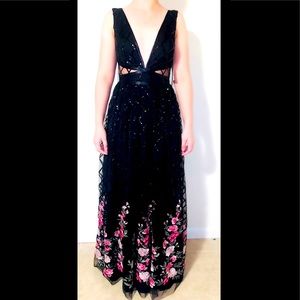 Beautifully embroidered flowers bloom up dress